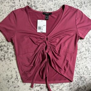 Forever 21 Ruched Front Crop Top - Berry